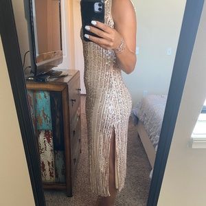 Lulu’s rose’ gold sequin adjustable strap dress. Size M